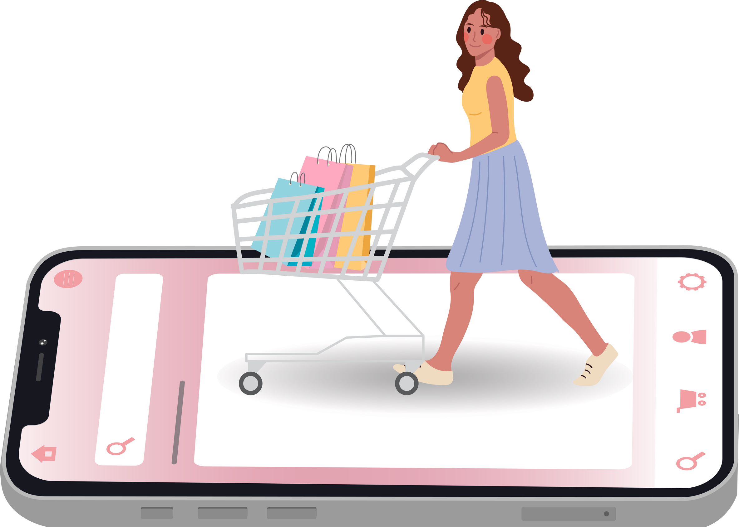 Women shopping online through online store application.